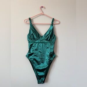 Teal Satin Women's Bodysuit